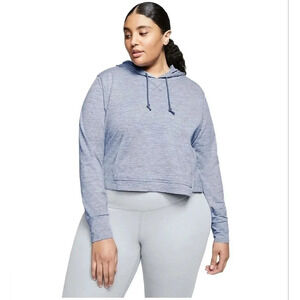 Nike Women's 1X Plus Yoga Jersey Cropped Training Hoodie Diffused Blue Mint cond